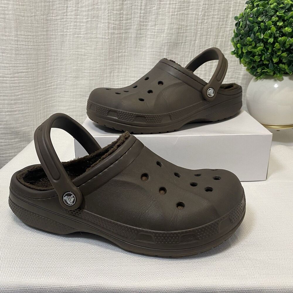 Crocs Women's Brown Faux Fur Rubber Clog Sandals Size 10